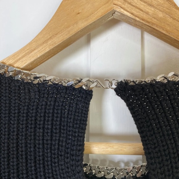 The Kooples Chain Embellished Cropped Cotton Sweater Jumper Black Size 3 - Picture 10 of 14